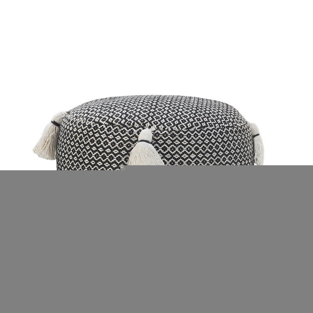18" Black Cotton Cylinder Geometric Pouf Ottoman