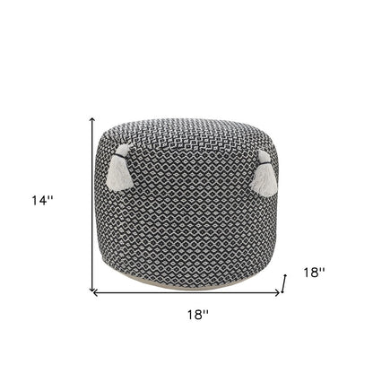 18" Black Cotton Cylinder Geometric Pouf Ottoman