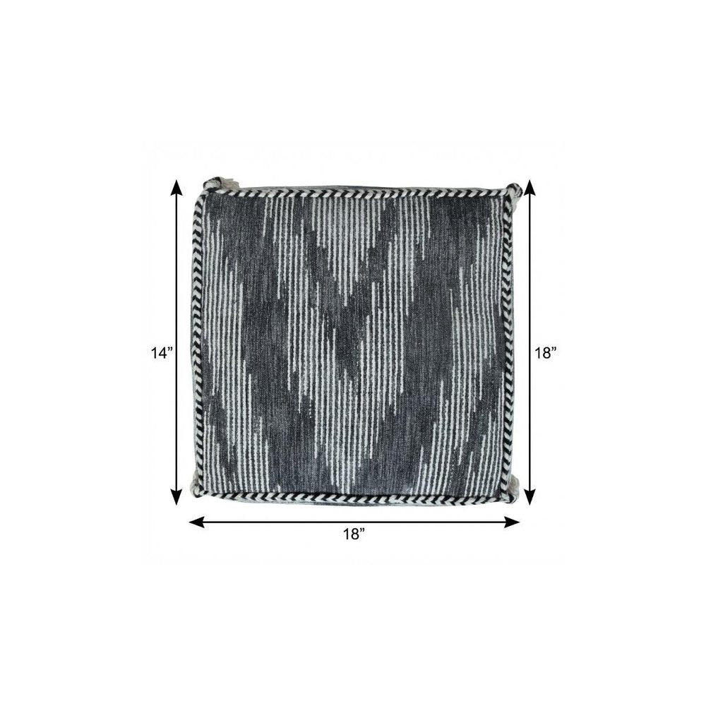 18" Gray Cotton Striped Pouf Ottoman