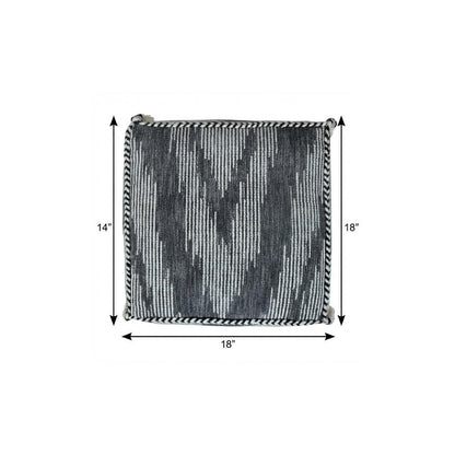 18" Gray Cotton Striped Pouf Ottoman