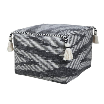 18" Gray Cotton Striped Pouf Ottoman