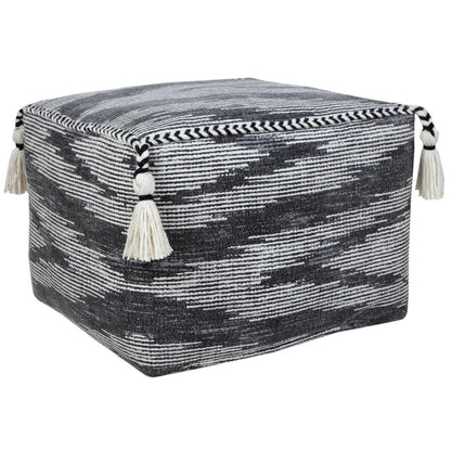18" Gray Cotton Striped Pouf Ottoman