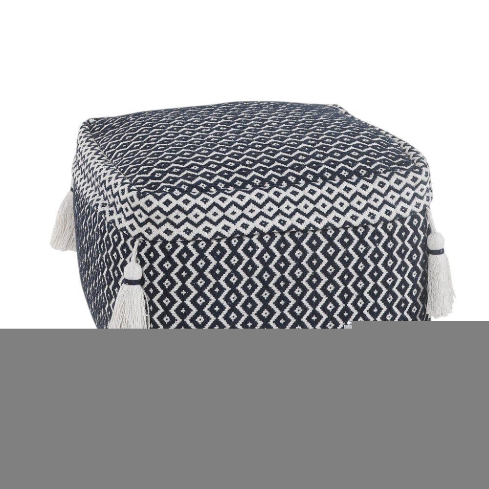 18" Blue Cotton Geometric Pouf Ottoman