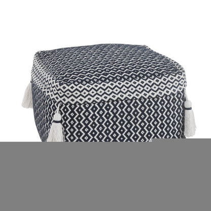 18" Blue Cotton Geometric Pouf Ottoman