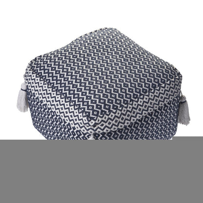 18" Blue Cotton Geometric Pouf Ottoman