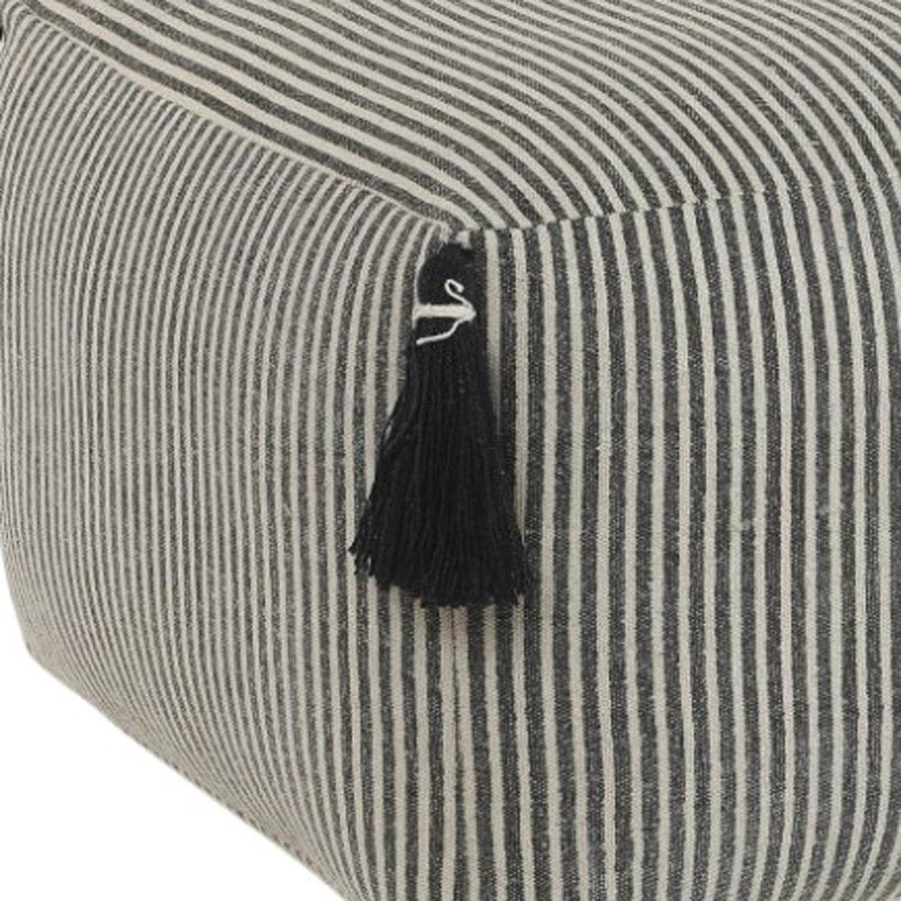18" Gray Cotton Striped Pouf Ottoman