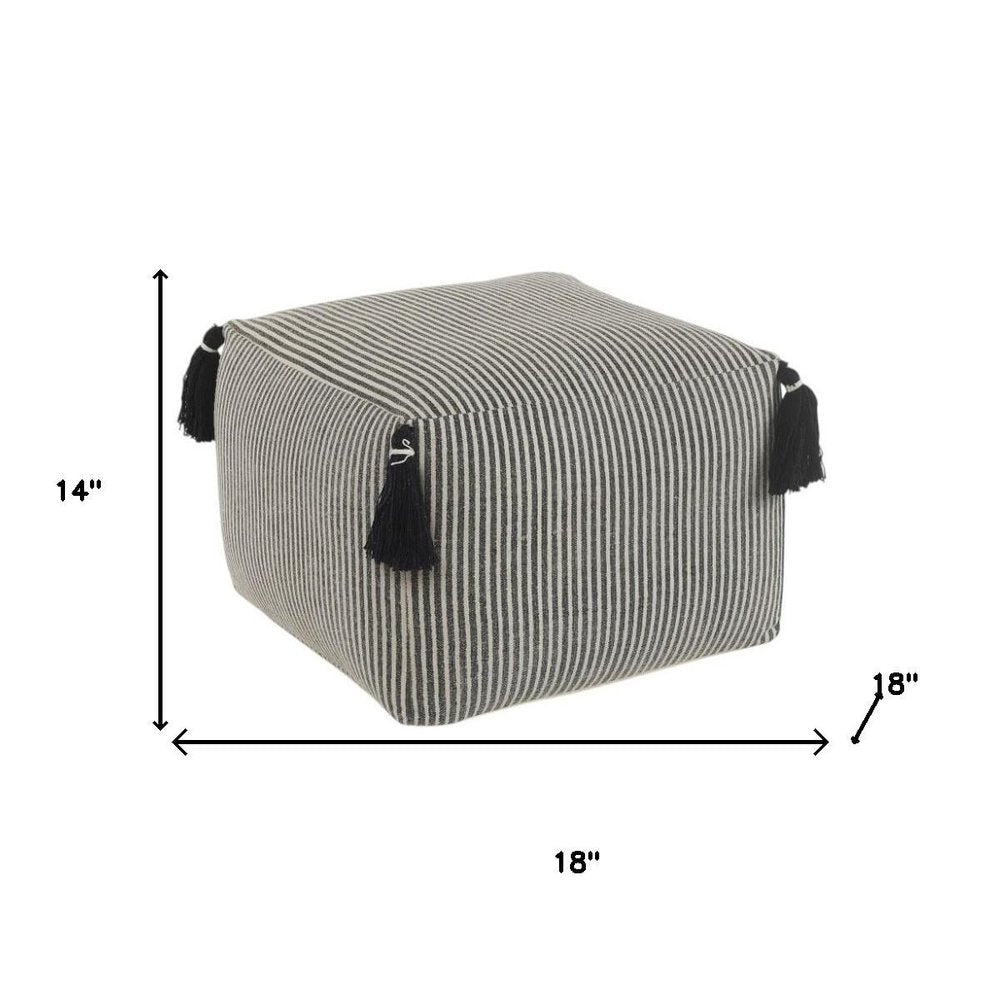 18" Gray Cotton Striped Pouf Ottoman
