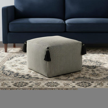 18" Gray Cotton Striped Pouf Ottoman