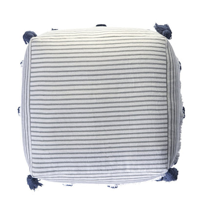 18" Gray Cotton Striped Pouf Ottoman