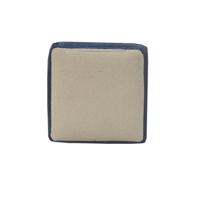 18" Blue Cotton Patchwork Pouf Ottoman