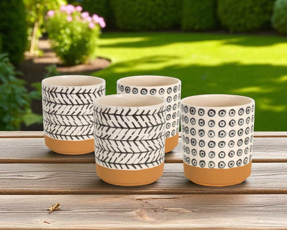 Set of Four Cream Dolomite 3 Ounce Round Pot Planters