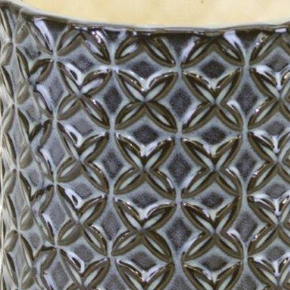 Set of Two Brown And Gray Clay 7 Ounce Geometric Round Pot Planters