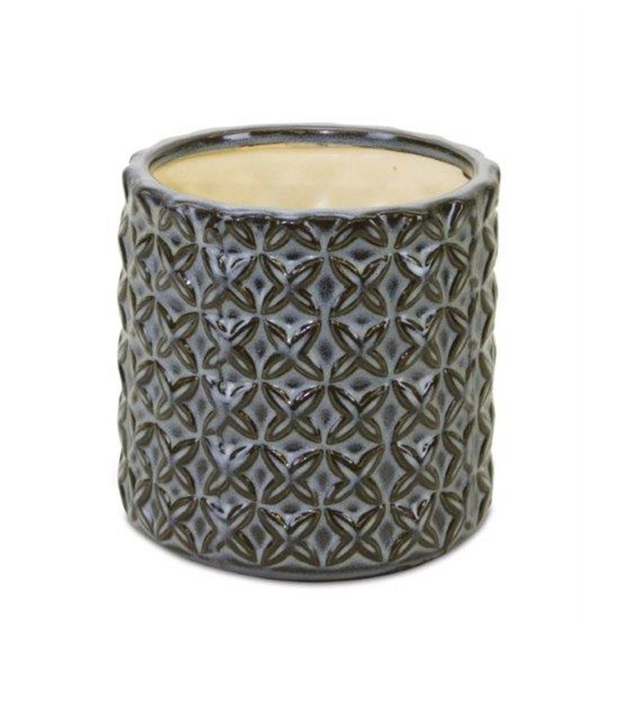Set of Two Brown And Gray Clay 7 Ounce Geometric Round Pot Planters