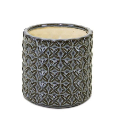 Set of Two Brown And Gray Clay 7 Ounce Geometric Round Pot Planters