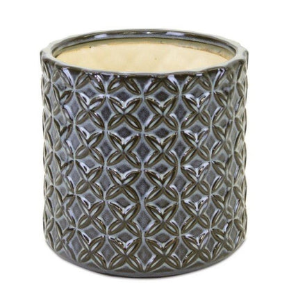 Set of Two Brown And Gray Clay 7 Ounce Geometric Round Pot Planters