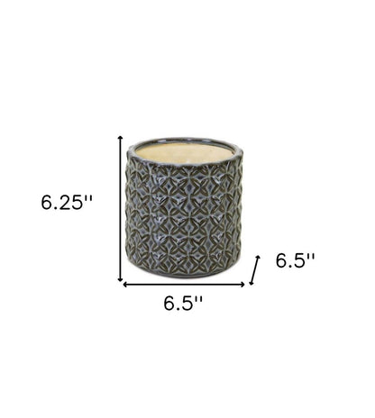 Set of Two Brown And Gray Clay 7 Ounce Geometric Round Pot Planters