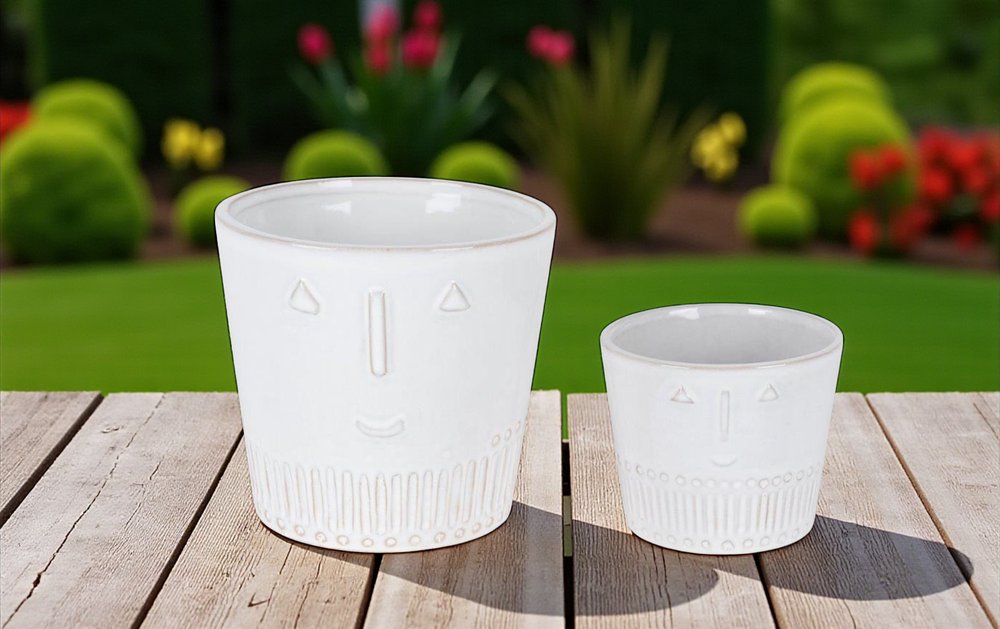 White Set of Two Porcelain 4.4329 ounce Round Pot Planter
