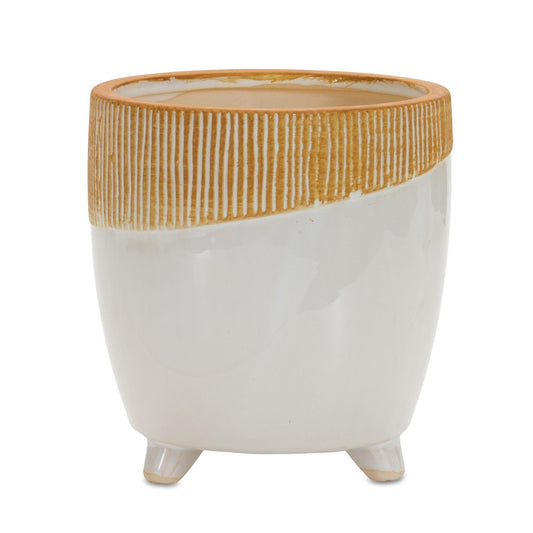 Ivory And Terra Cotta Clay 10 Ounce Round Distressed Pot Planter
