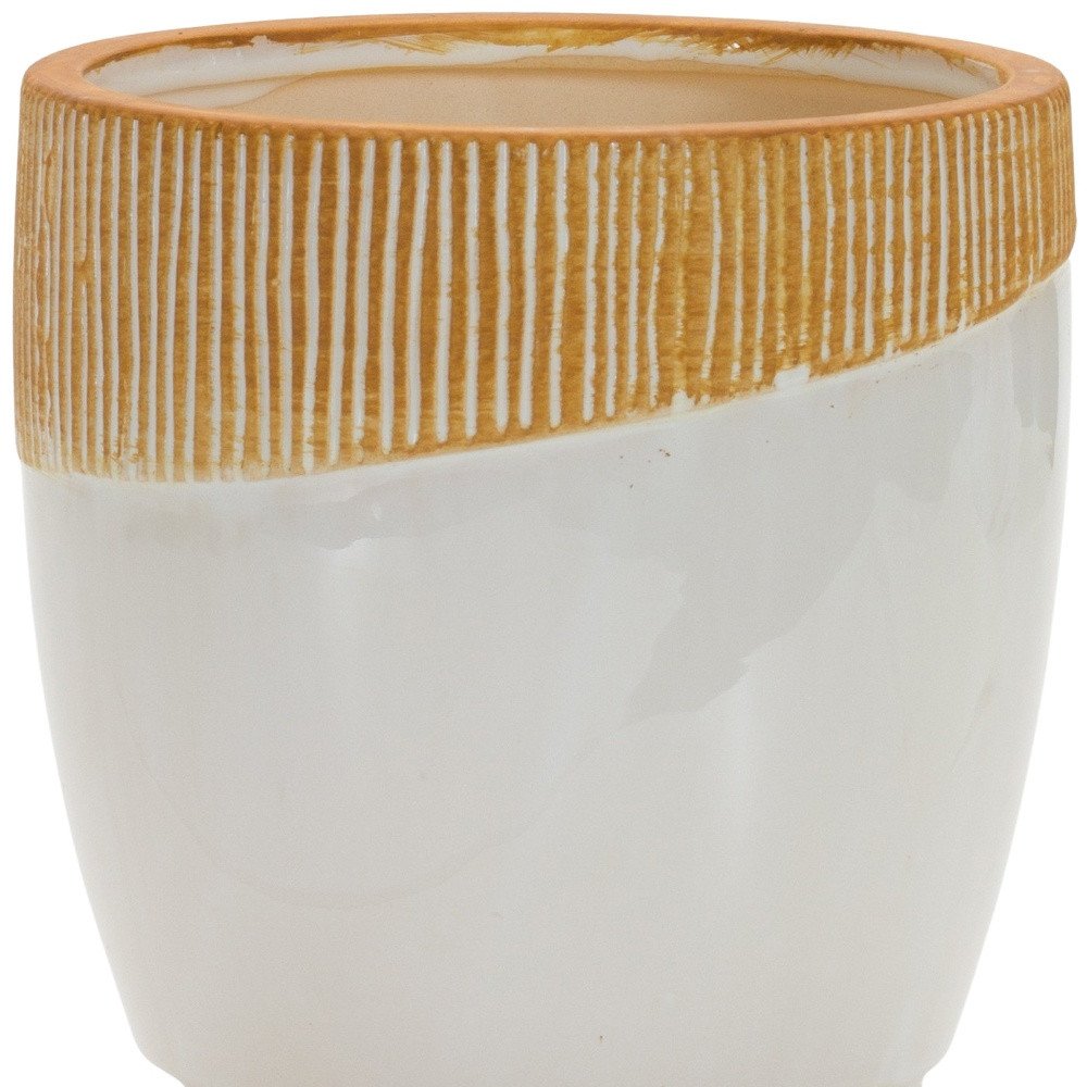 Ivory And Terra Cotta Clay 10 Ounce Round Distressed Pot Planter