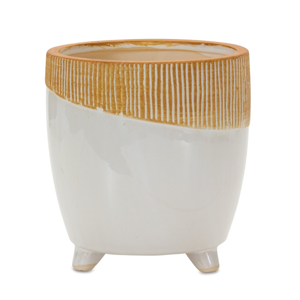 Ivory And Terra Cotta Clay 10 Ounce Round Distressed Pot Planter