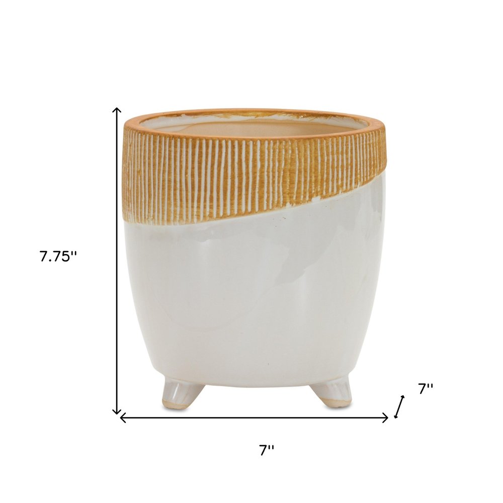 Ivory And Terra Cotta Clay 10 Ounce Round Distressed Pot Planter