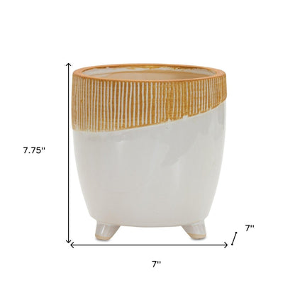 Ivory And Terra Cotta Clay 10 Ounce Round Distressed Pot Planter