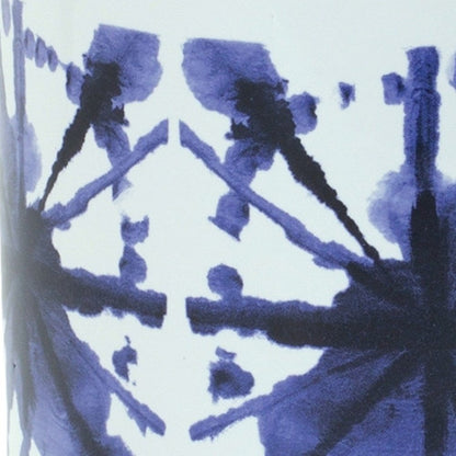 Set of Two White And Blue Ceramic 5 Ounce Abstract Round Pot Planters