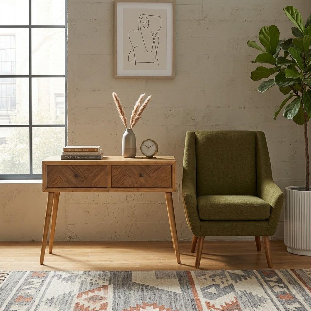 47" Brown End Table With Two Drawers