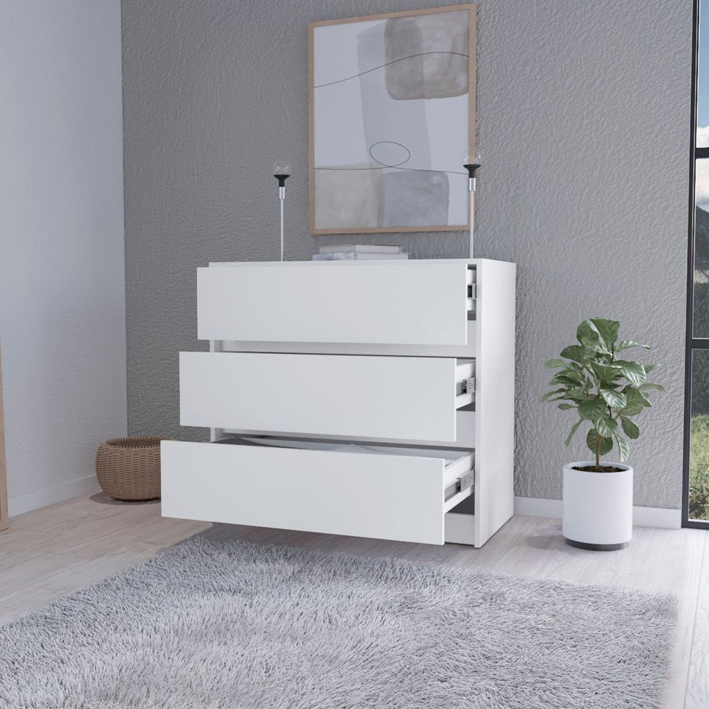 33" White Three Drawer Dresser