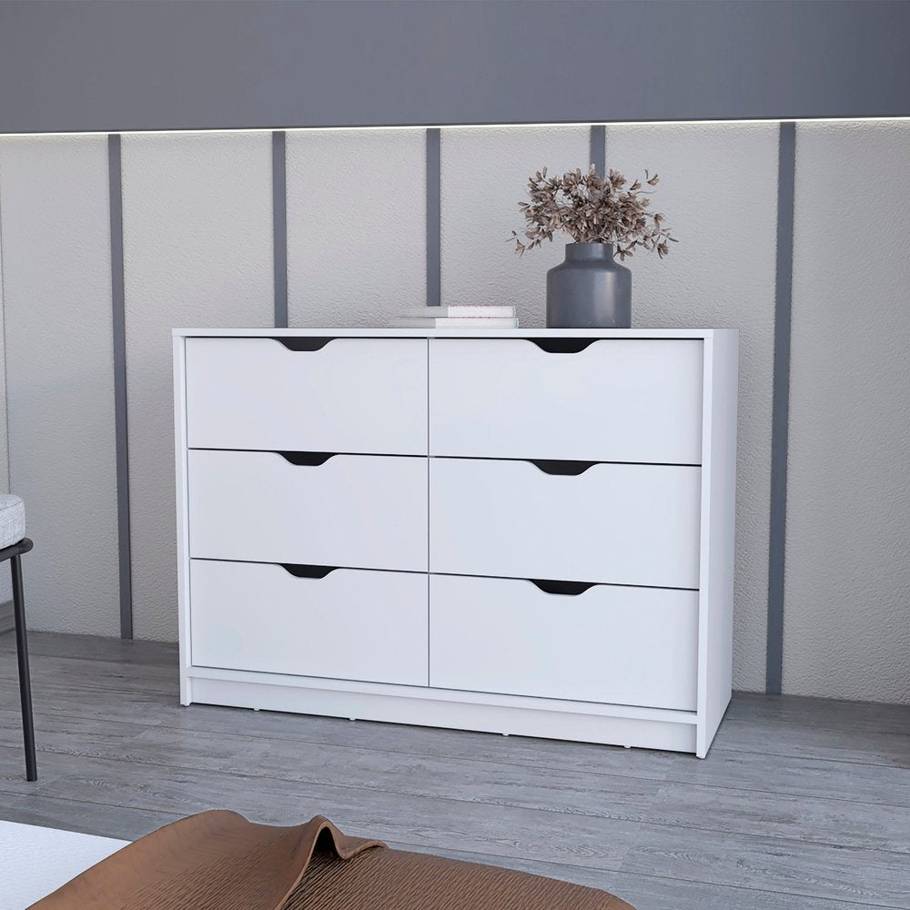 42" White Six Drawer Dresser