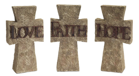 Set of Three 11" Gray Cement Cross Statue Tabletop Sculpture