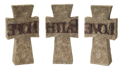 Set of Three 11" Gray Cement Cross Statue Tabletop Sculpture