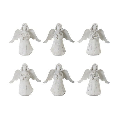 Set of Six 6" White Washed Polyresin Angel Figurine Tabletop Sculpture