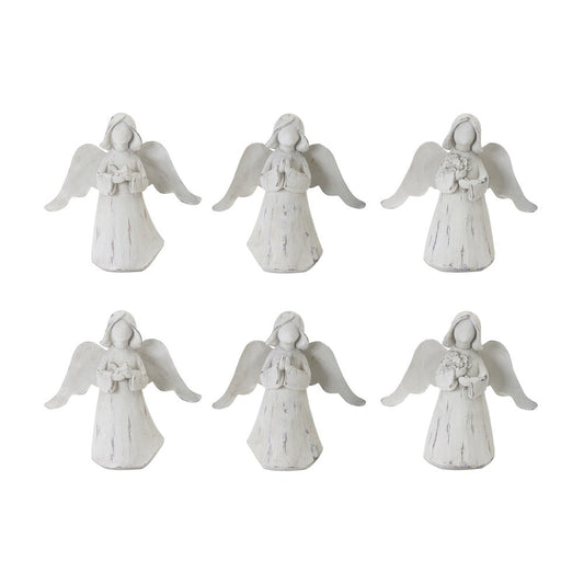 Set of Six 6" White Washed Polyresin Angel Figurine Tabletop Sculpture