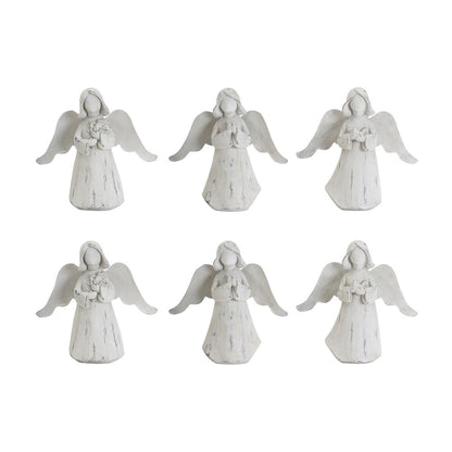 Set of Six 6" White Washed Polyresin Angel Figurine Tabletop Sculpture
