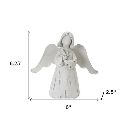 Set of Six 6" White Washed Polyresin Angel Figurine Tabletop Sculpture