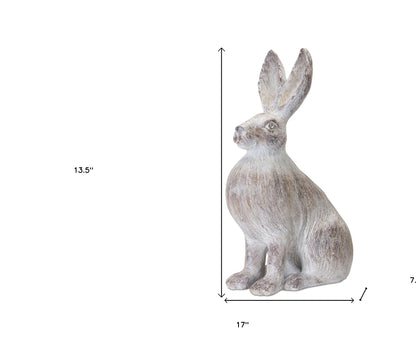 Set of Two 17" White Washed Polyresin Rabbit Tabletop Sculptures