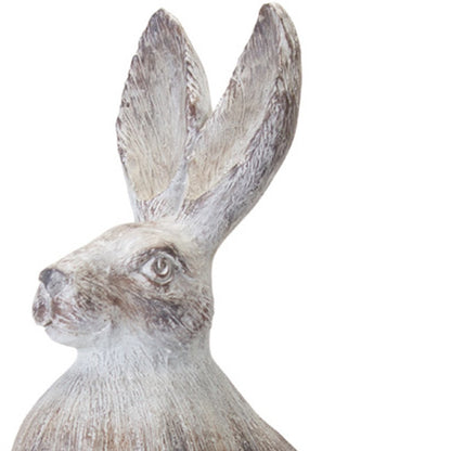 Set of Two 17" White Washed Polyresin Rabbit Tabletop Sculptures