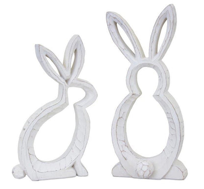 Set of Two White Polyresin Rabbit Statue Tabletop Sculpture