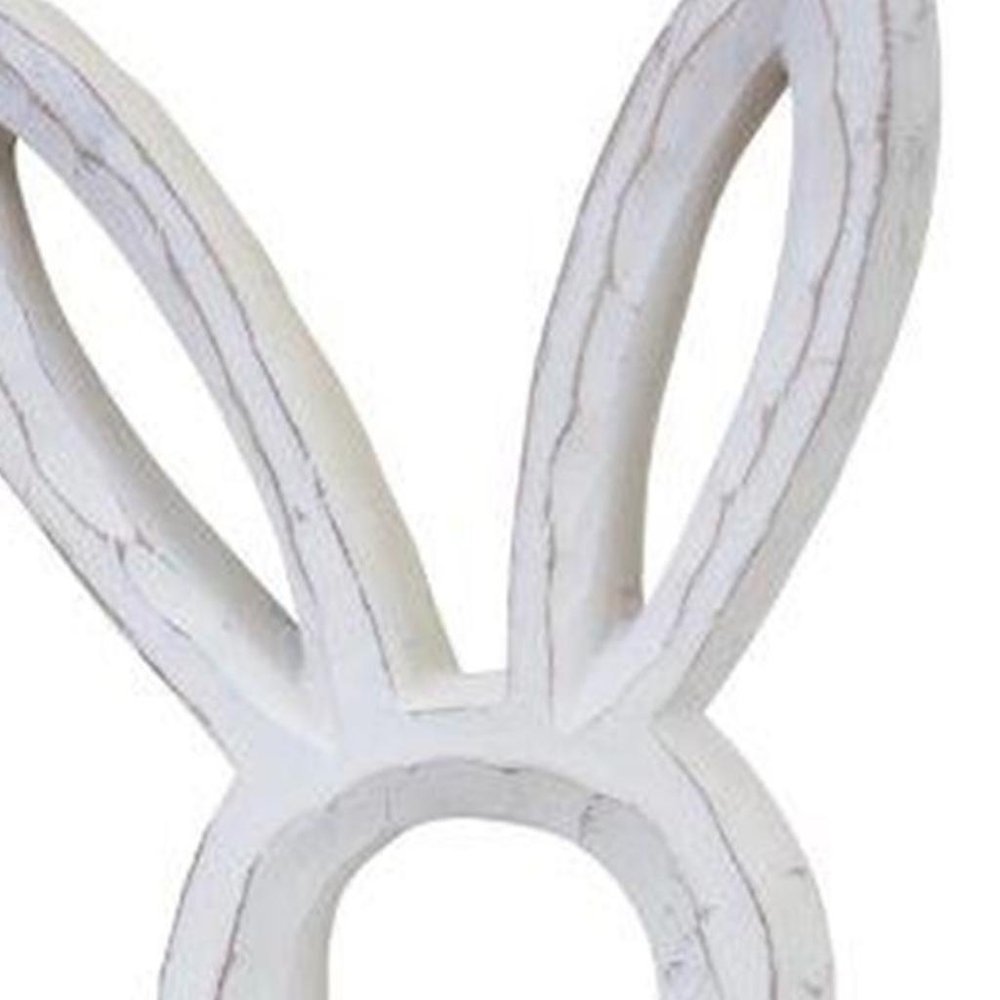 Set of Two White Polyresin Rabbit Statue Tabletop Sculpture