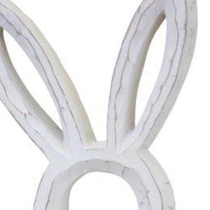 Set of Two White Polyresin Rabbit Statue Tabletop Sculpture