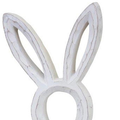 Set of Two White Polyresin Rabbit Statue Tabletop Sculpture