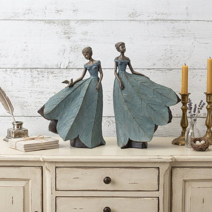 Set of Two 21" Blue Resin Woman Figurine Tabletop Sculpture