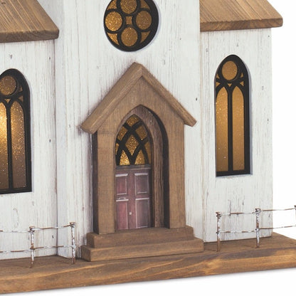 25" Brown And White Wood And Metal Church Tabletop Sculpture