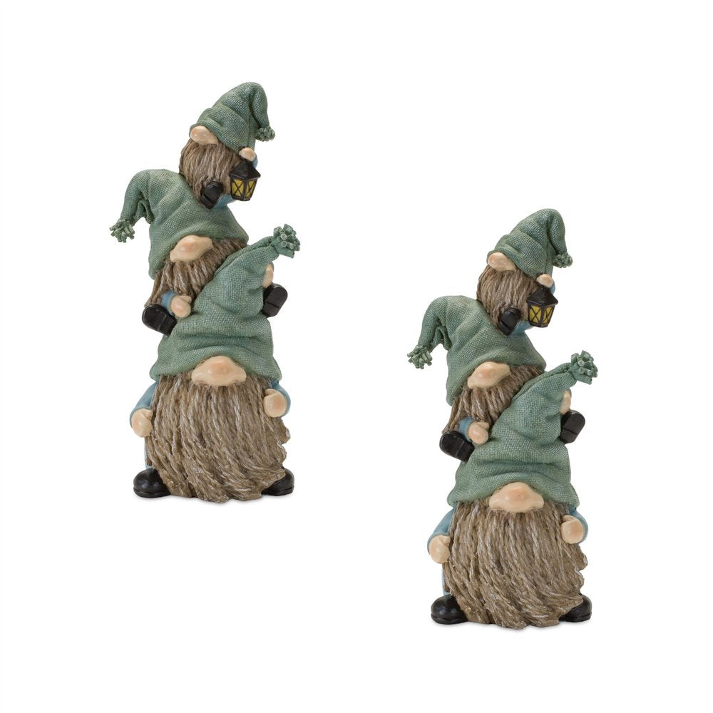 Set of Two 11" Blue and Green Polyresin Christmas Figurine Tabletop Sculpture