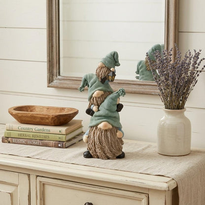 Set of Two 11" Blue and Green Polyresin Christmas Figurine Tabletop Sculpture