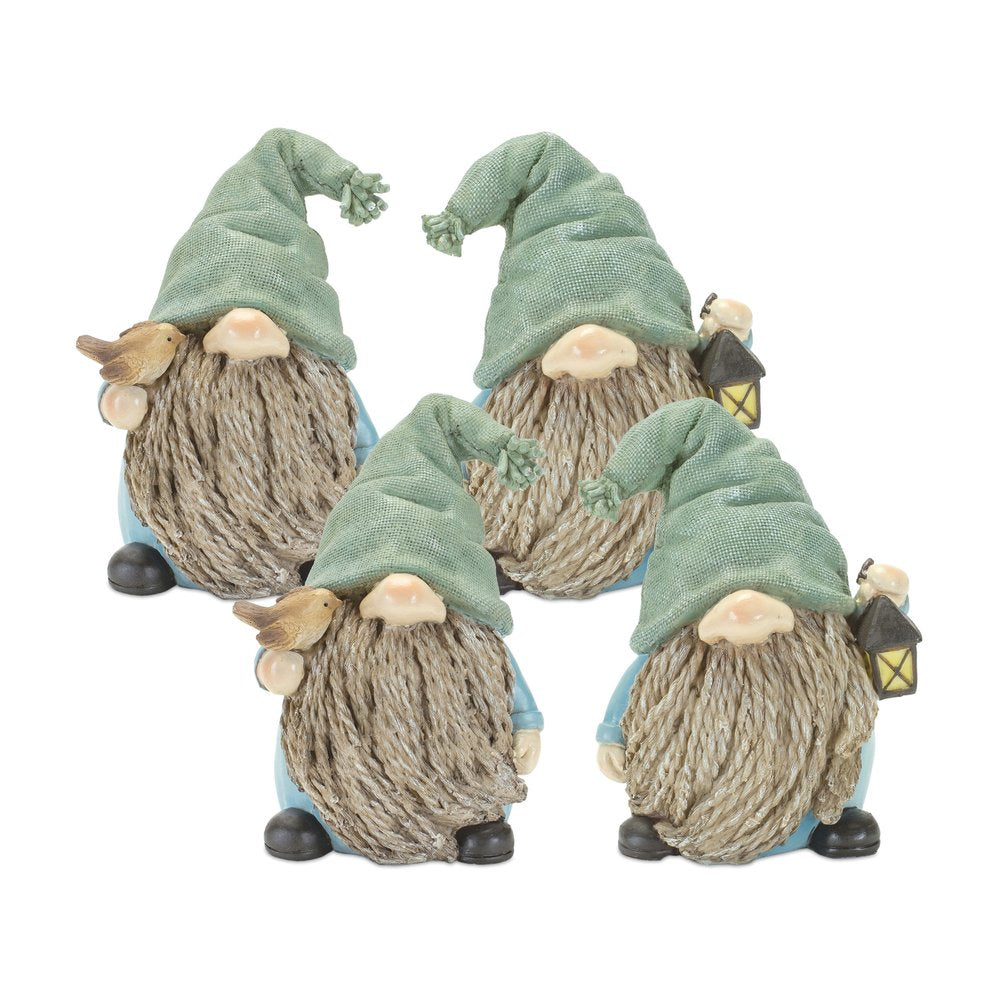 Set of Four Blue and Green Polyresin Gnomes