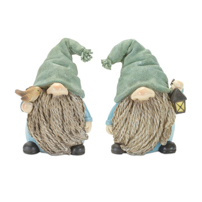 Set of Four Blue and Green Polyresin Gnomes