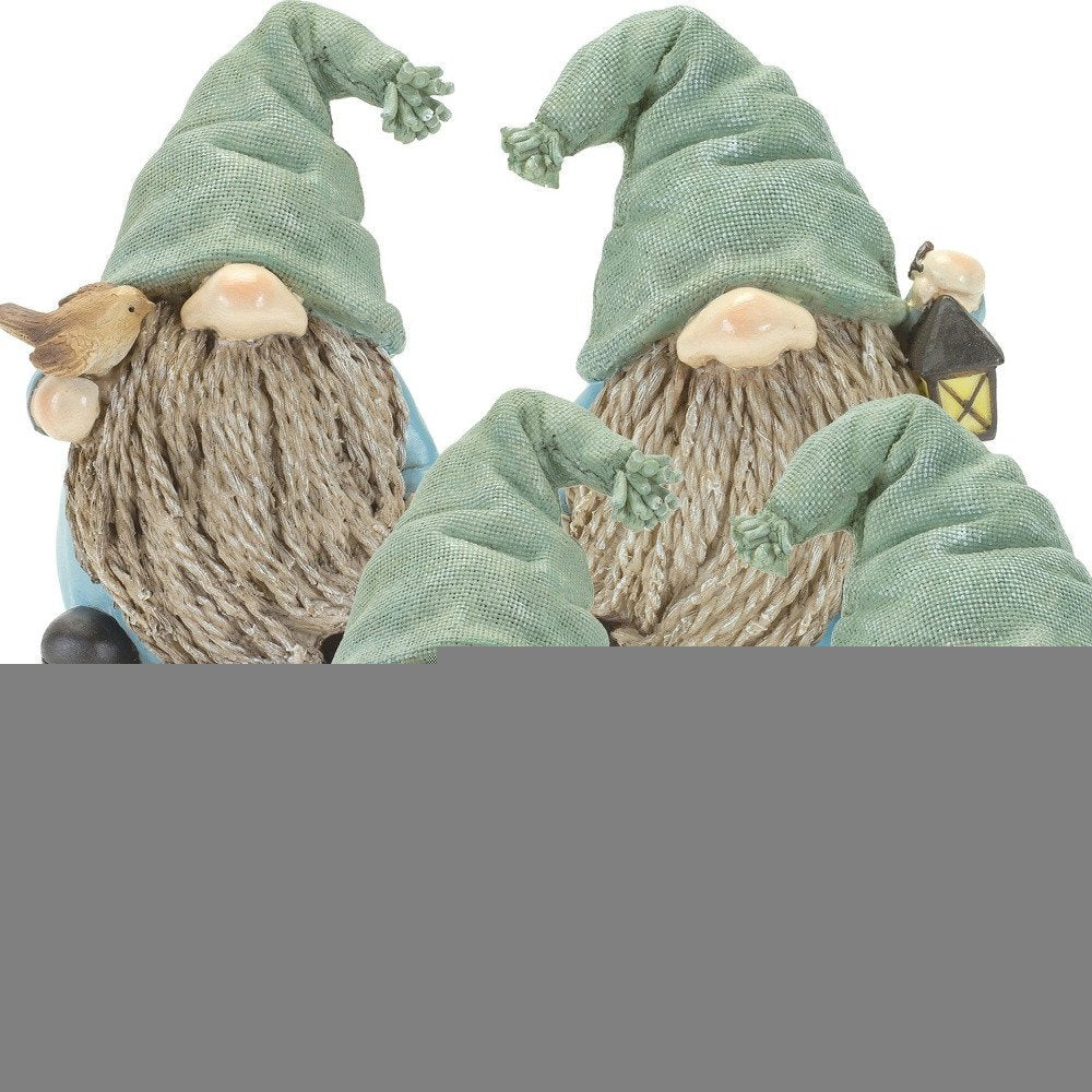 Set of Four Blue and Green Polyresin Gnomes