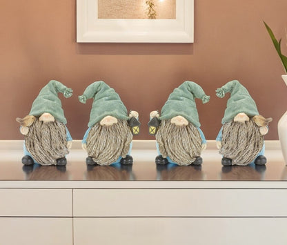 Set of Four Blue and Green Polyresin Gnomes